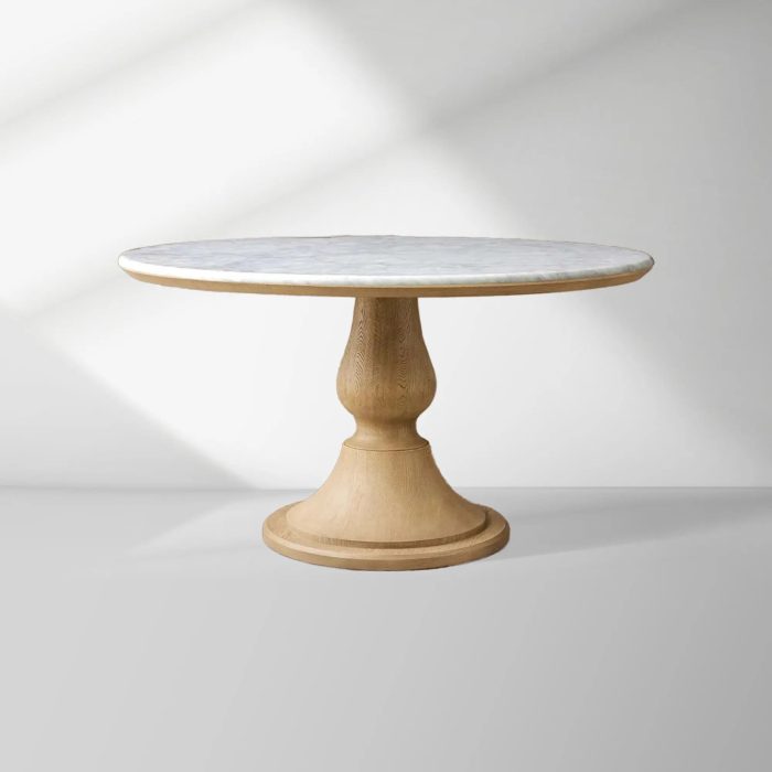 Amelia Dining Table with Marble Top & Wood Curved Base Natural Stone Dining Table - Image 9