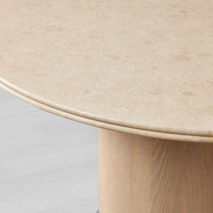 Caden Round Dining Table with Stone Top in Walnut or Oak with Sculptural Base - Image 8
