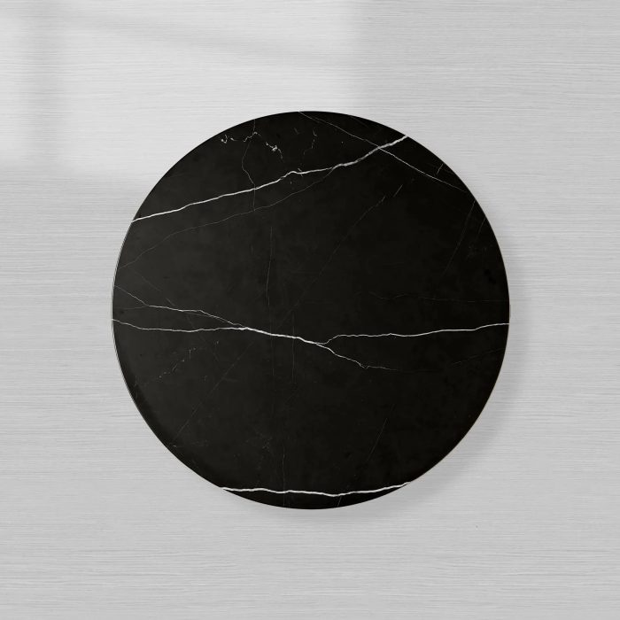 Caden Round Dining Table with Stone Top in Walnut or Oak with Sculptural Base - Image 6