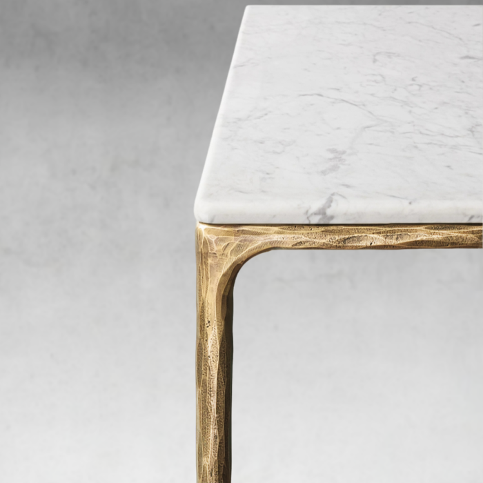 Thaddeus Metal Marble Rectangular Dining Table Hand-Forged Kitchen Table - Image 4