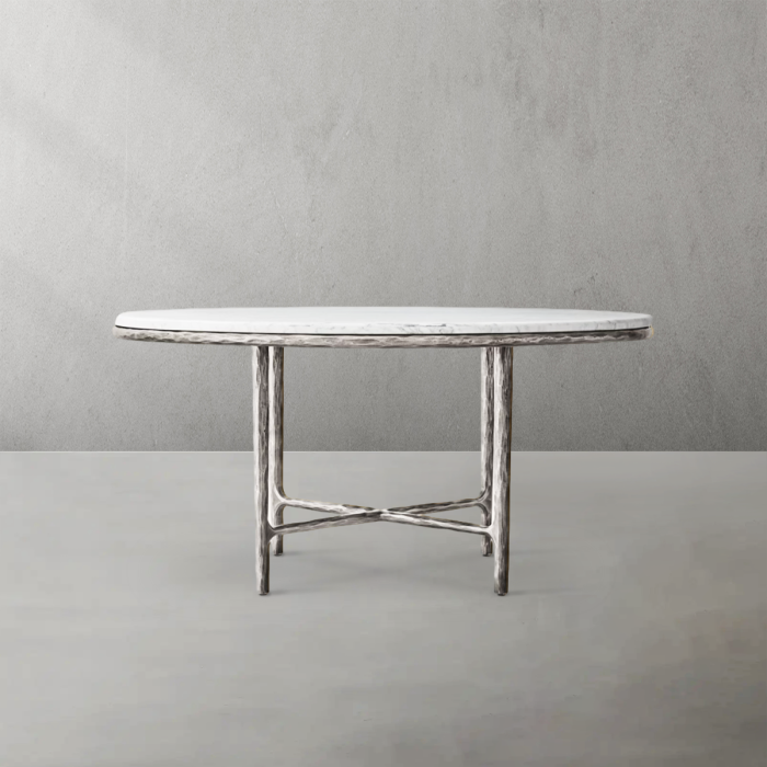 Thaddeus Metal Marble Round Dining Table Hand-Forged Kitchen Table - Image 9