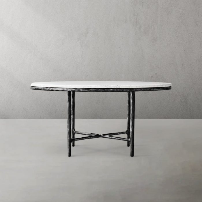 Thaddeus Metal Marble Round Dining Table Hand-Forged Kitchen Table - Image 6