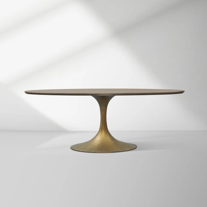Aero Oval Solid Wood Dining Table Tulip Round Dining Table with Cast Steel Base - Image 8