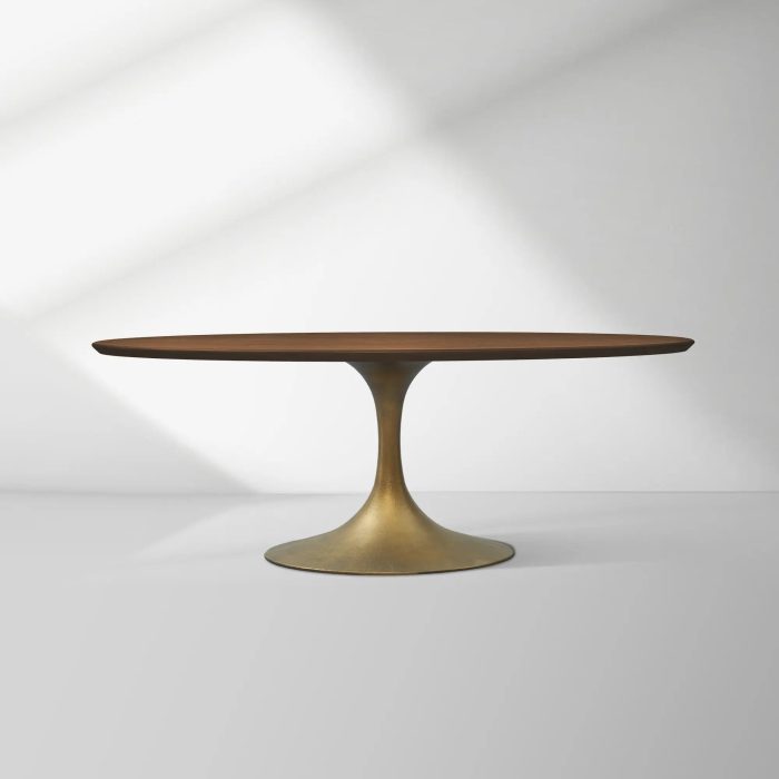 Aero Oval Solid Wood Dining Table Tulip Round Dining Table with Cast Steel Base - Image 5