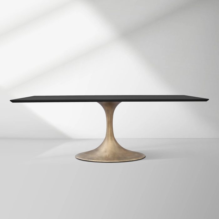 Aero Solid Wood Top Dining Table Tulip Rectangular Dining Table with Cast Steel Pedestal Base - Image 5