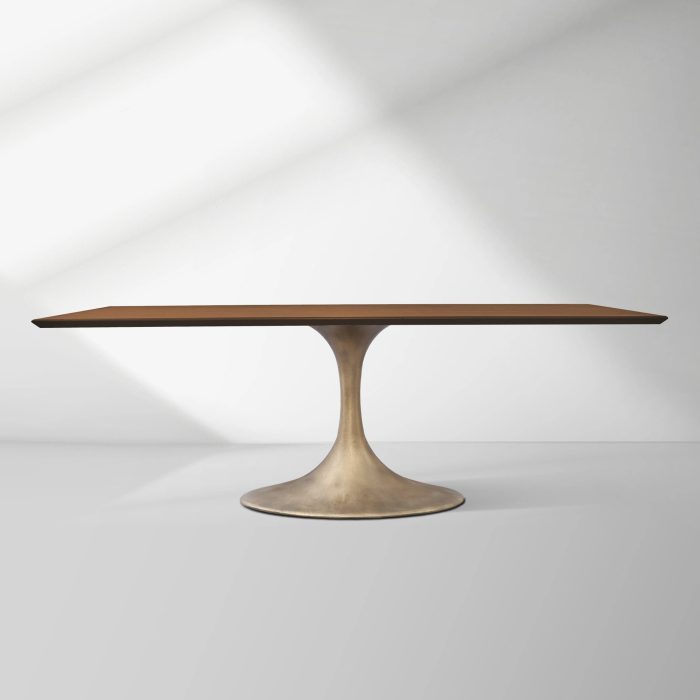 Aero Solid Wood Top Dining Table Tulip Rectangular Dining Table with Cast Steel Pedestal Base - Image 22