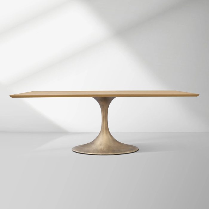 Aero Solid Wood Top Dining Table Tulip Rectangular Dining Table with Cast Steel Pedestal Base - Image 32