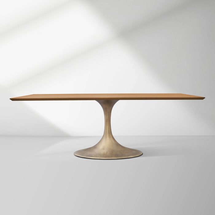 Aero Solid Wood Top Dining Table Tulip Rectangular Dining Table with Cast Steel Pedestal Base - Image 27