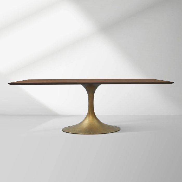 Aero Solid Wood Top Dining Table Tulip Rectangular Dining Table with Cast Steel Pedestal Base - Image 12