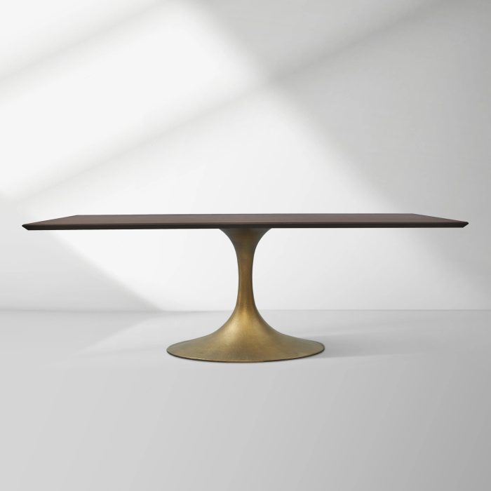 Aero Solid Wood Top Dining Table Tulip Rectangular Dining Table with Cast Steel Pedestal Base - Image 7