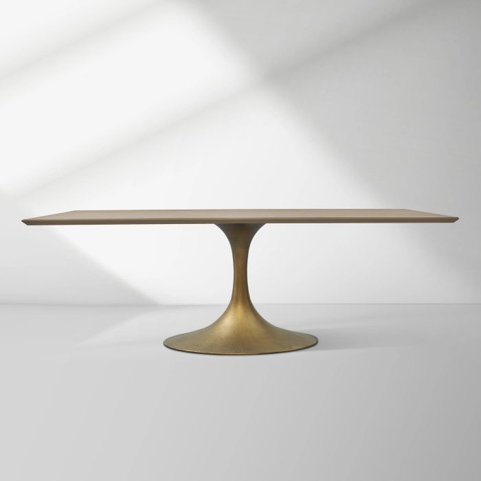Aero Solid Wood Top Dining Table Tulip Rectangular Dining Table with Cast Steel Pedestal Base - Image 39
