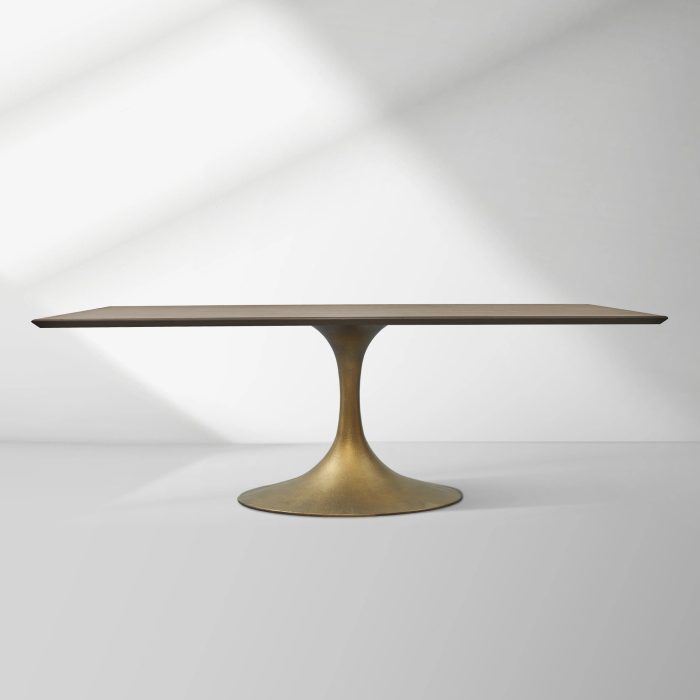 Aero Solid Wood Top Dining Table Tulip Rectangular Dining Table with Cast Steel Pedestal Base - Image 34