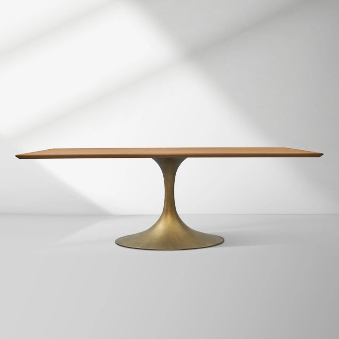 Aero Solid Wood Top Dining Table Tulip Rectangular Dining Table with Cast Steel Pedestal Base - Image 24