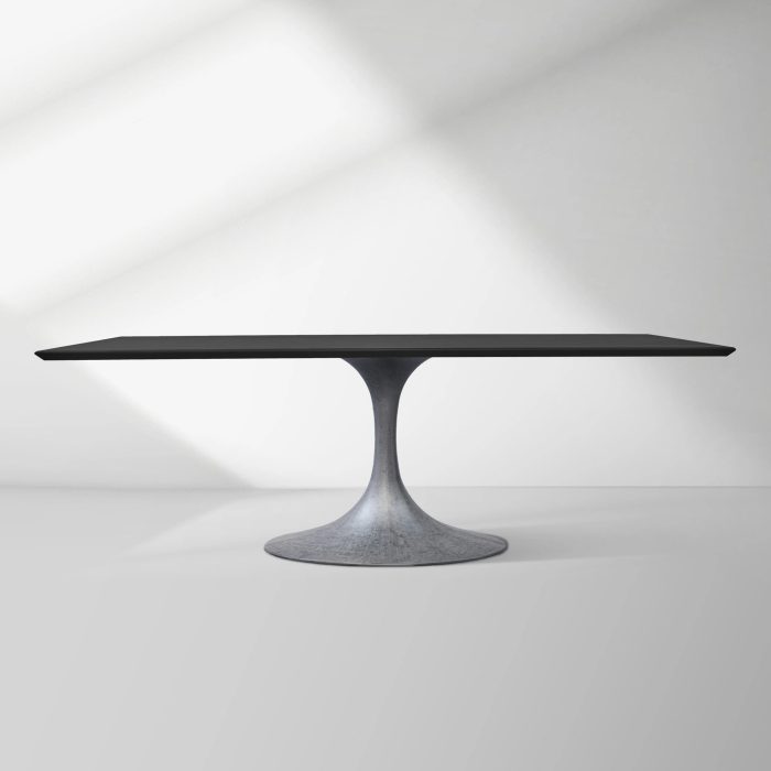 Aero Solid Wood Top Dining Table Tulip Rectangular Dining Table with Cast Steel Pedestal Base - Image 3