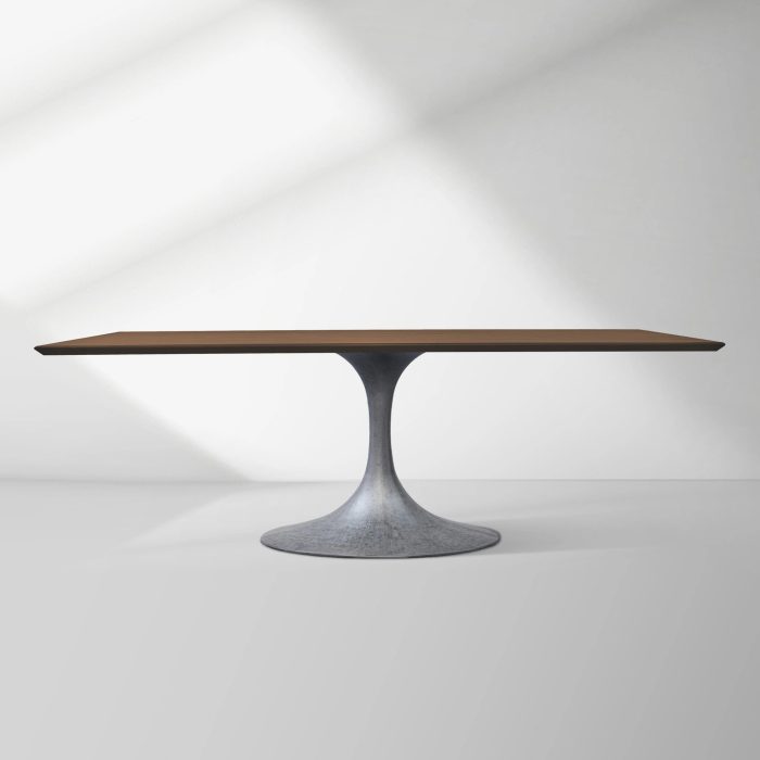 Aero Solid Wood Top Dining Table Tulip Rectangular Dining Table with Cast Steel Pedestal Base - Image 14