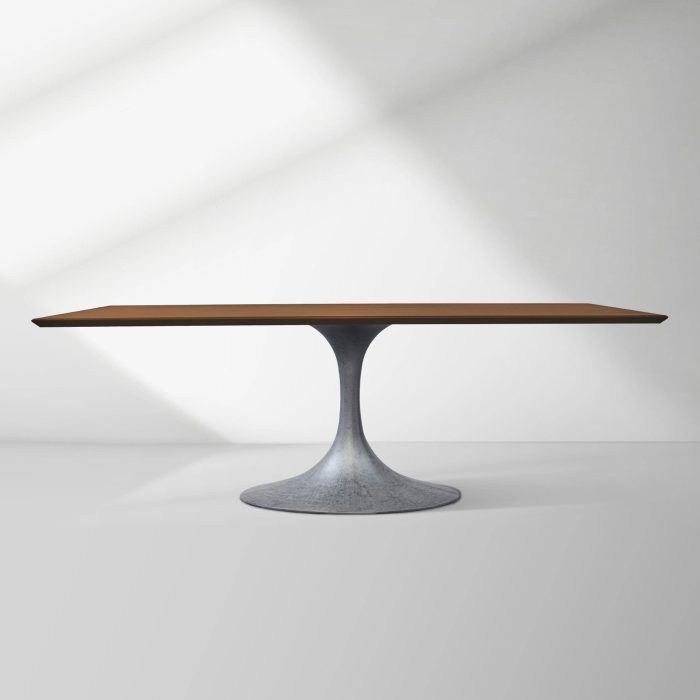 Aero Solid Wood Top Dining Table Tulip Rectangular Dining Table with Cast Steel Pedestal Base - Image 20