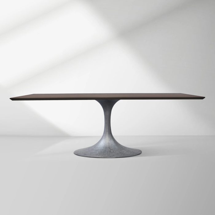 Aero Solid Wood Top Dining Table Tulip Rectangular Dining Table with Cast Steel Pedestal Base - Image 8