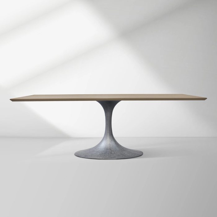 Aero Solid Wood Top Dining Table Tulip Rectangular Dining Table with Cast Steel Pedestal Base - Image 41