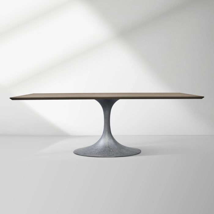 Aero Solid Wood Top Dining Table Tulip Rectangular Dining Table with Cast Steel Pedestal Base - Image 36