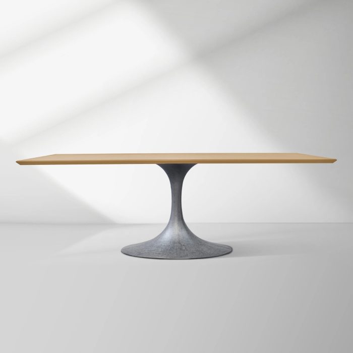 Aero Solid Wood Top Dining Table Tulip Rectangular Dining Table with Cast Steel Pedestal Base - Image 30