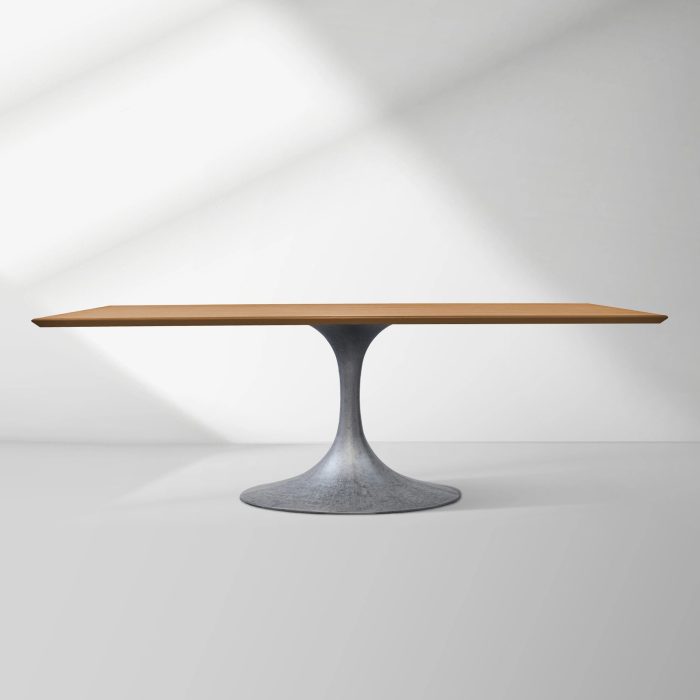 Aero Solid Wood Top Dining Table Tulip Rectangular Dining Table with Cast Steel Pedestal Base - Image 26