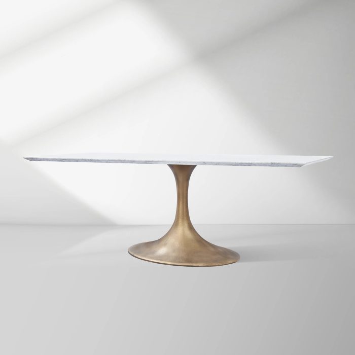 Aero Marble Stone Top Dining Table Tulip Rectangular Dining Table with Cast Steel Pedestal Base - Image 2