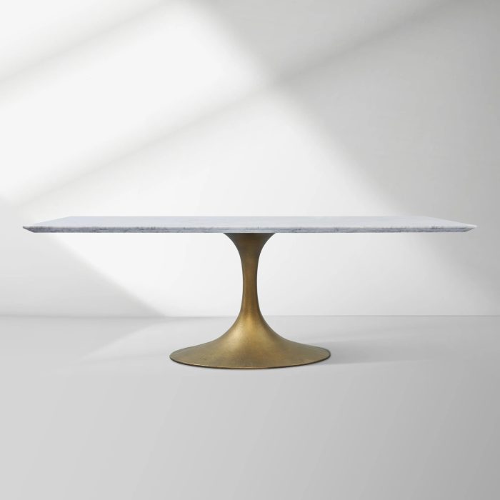 Aero Marble Stone Top Dining Table Tulip Rectangular Dining Table with Cast Steel Pedestal Base - Image 4