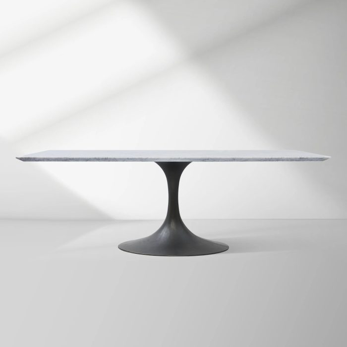 Aero Marble Stone Top Dining Table Tulip Rectangular Dining Table with Cast Steel Pedestal Base - Image 7