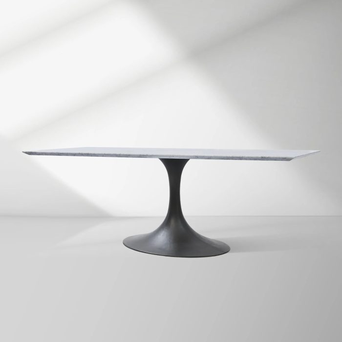 Aero Marble Stone Top Dining Table Tulip Rectangular Dining Table with Cast Steel Pedestal Base - Image 8
