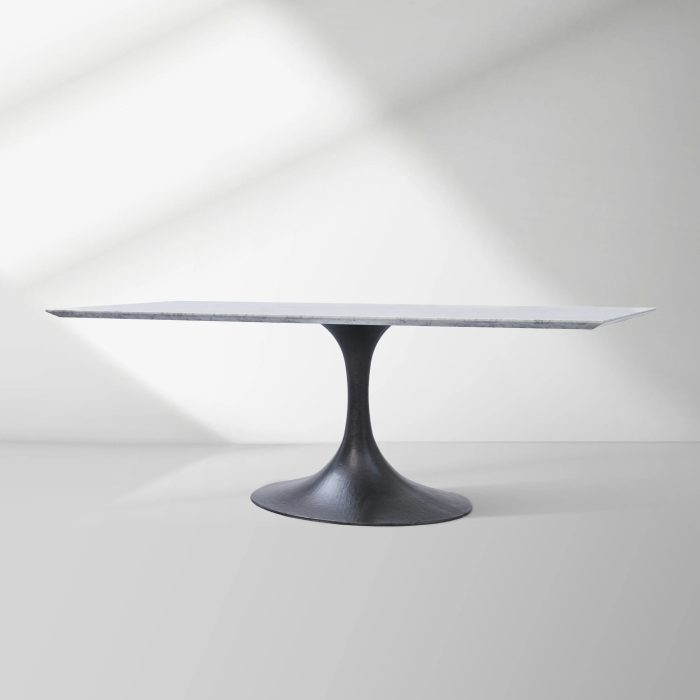 Aero Marble Stone Top Dining Table Tulip Rectangular Dining Table with Cast Steel Pedestal Base - Image 11