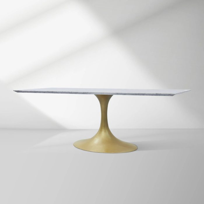 Aero Marble Stone Top Dining Table Tulip Rectangular Dining Table with Cast Steel Pedestal Base - Image 14