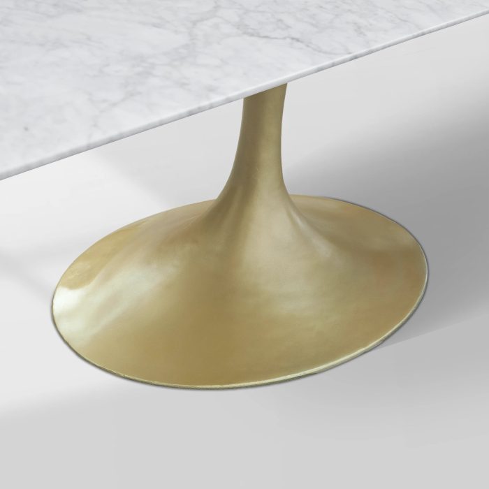 Aero Marble Stone Top Dining Table Tulip Rectangular Dining Table with Cast Steel Pedestal Base - Image 15