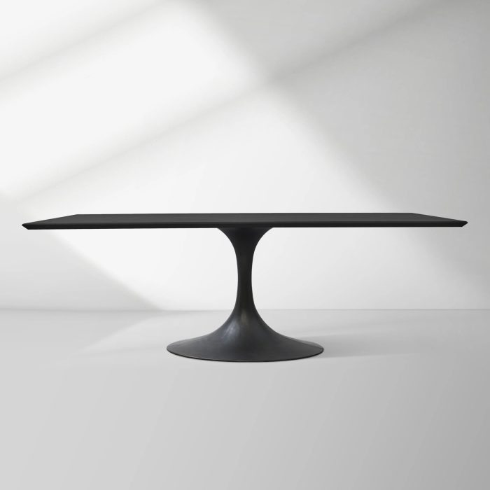 Aero Solid Wood Top Dining Table Tulip Rectangular Dining Table with Cast Steel Pedestal Base - Image 6
