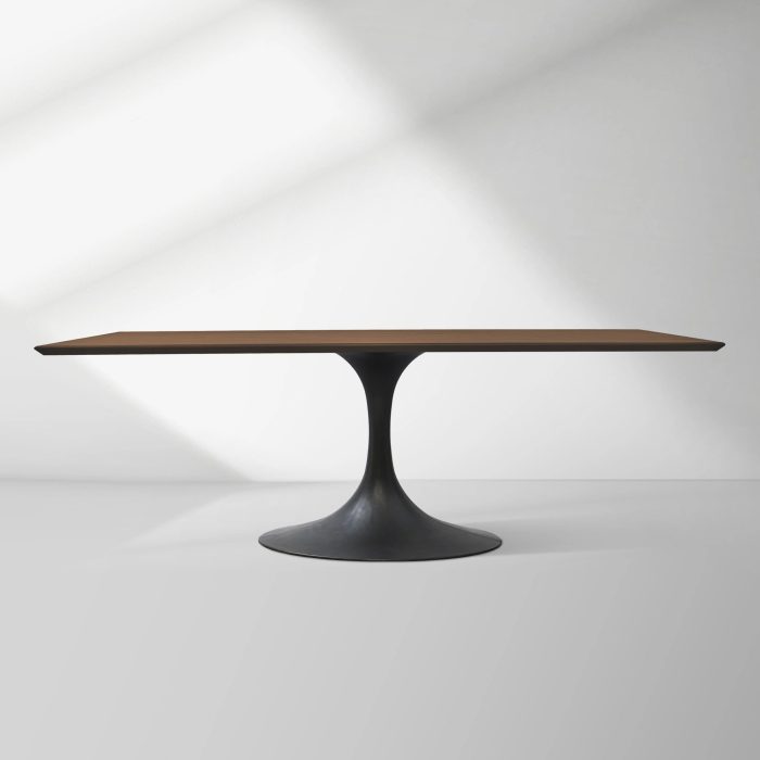 Aero Solid Wood Top Dining Table Tulip Rectangular Dining Table with Cast Steel Pedestal Base - Image 17