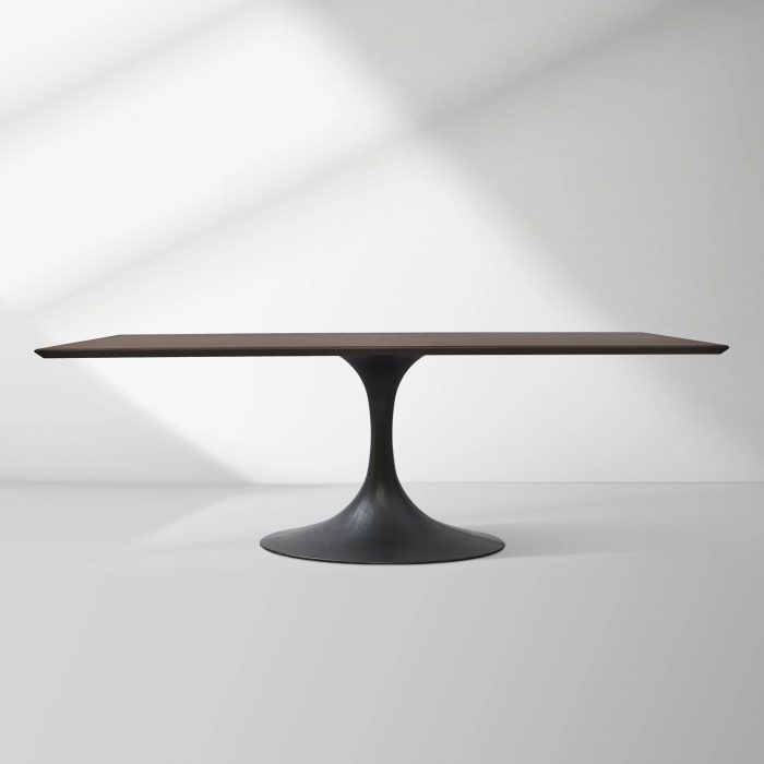 Aero Solid Wood Top Dining Table Tulip Rectangular Dining Table with Cast Steel Pedestal Base - Image 11