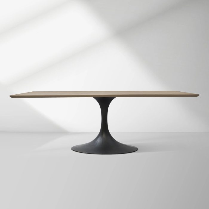 Aero Solid Wood Top Dining Table Tulip Rectangular Dining Table with Cast Steel Pedestal Base - Image 43