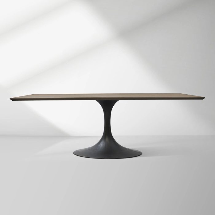 Aero Solid Wood Top Dining Table Tulip Rectangular Dining Table with Cast Steel Pedestal Base - Image 38