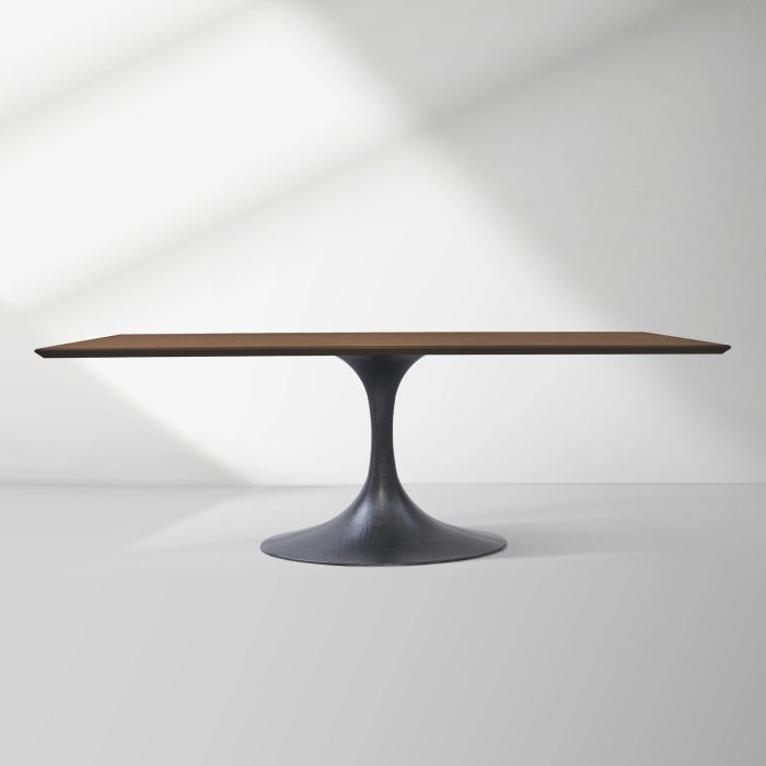 Aero Solid Wood Top Dining Table Tulip Rectangular Dining Table with Cast Steel Pedestal Base - Image 44