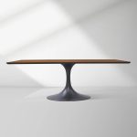 Aero Solid Wood Top Dining Table Tulip Rectangular Dining Table with Cast Steel Pedestal Base - Image 19