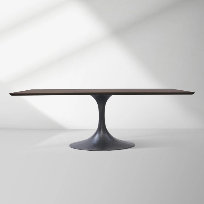 Aero Solid Wood Top Dining Table Tulip Rectangular Dining Table with Cast Steel Pedestal Base - Image 2