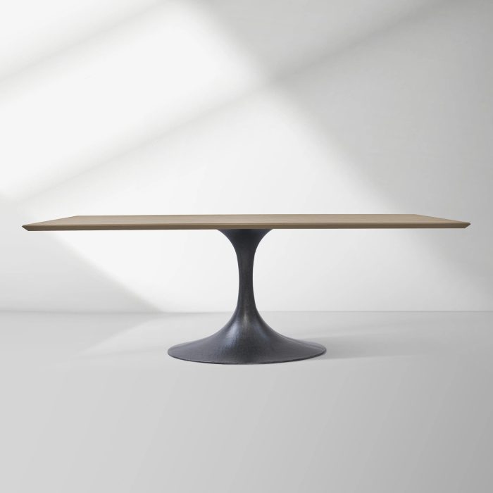 Aero Solid Wood Top Dining Table Tulip Rectangular Dining Table with Cast Steel Pedestal Base - Image 40