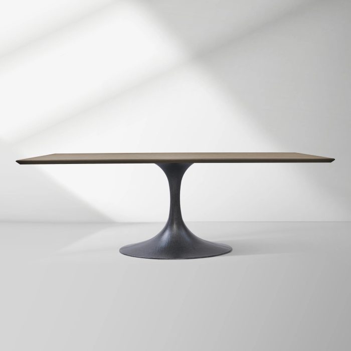 Aero Solid Wood Top Dining Table Tulip Rectangular Dining Table with Cast Steel Pedestal Base - Image 35