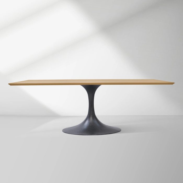 Aero Solid Wood Top Dining Table Tulip Rectangular Dining Table with Cast Steel Pedestal Base - Image 29