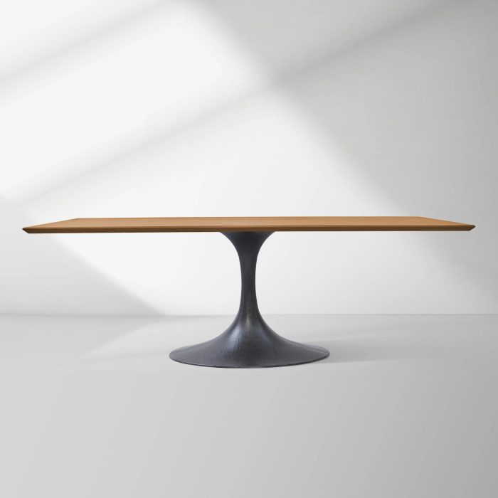 Aero Solid Wood Top Dining Table Tulip Rectangular Dining Table with Cast Steel Pedestal Base - Image 25