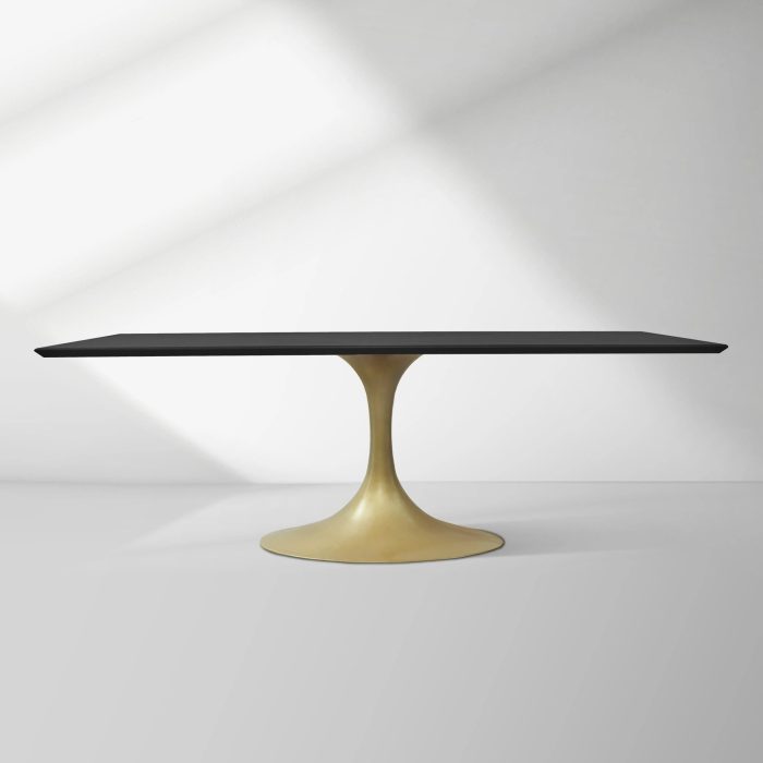 Aero Solid Wood Top Dining Table Tulip Rectangular Dining Table with Cast Steel Pedestal Base - Image 4