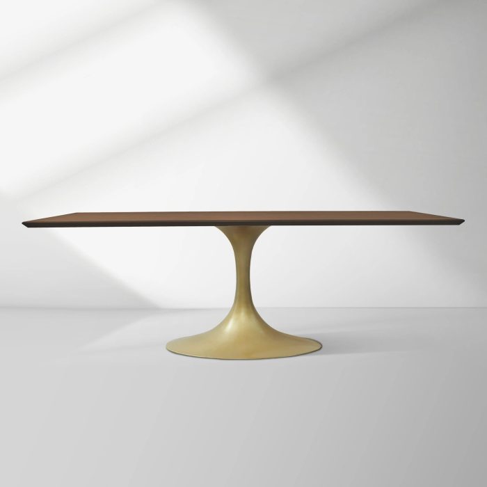Aero Solid Wood Top Dining Table Tulip Rectangular Dining Table with Cast Steel Pedestal Base - Image 15