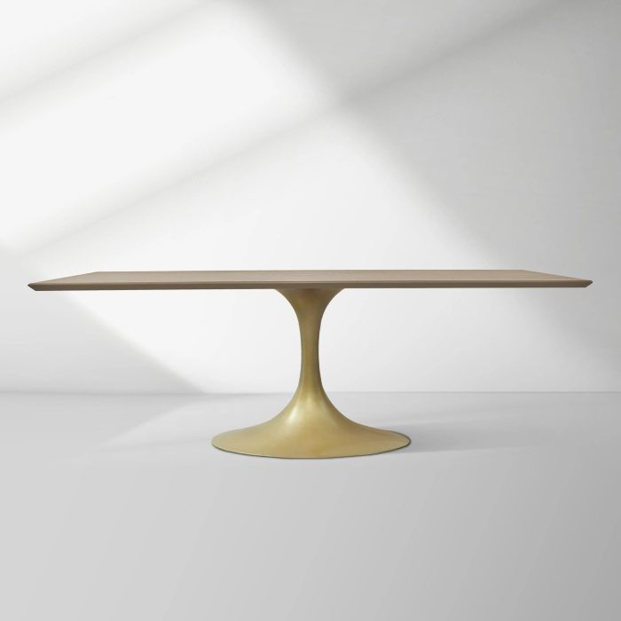 Aero Solid Wood Top Dining Table Tulip Rectangular Dining Table with Cast Steel Pedestal Base - Image 45