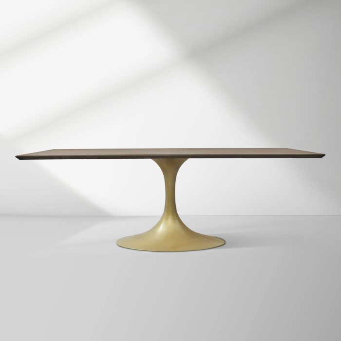 Aero Solid Wood Top Dining Table Tulip Rectangular Dining Table with Cast Steel Pedestal Base - Image 47