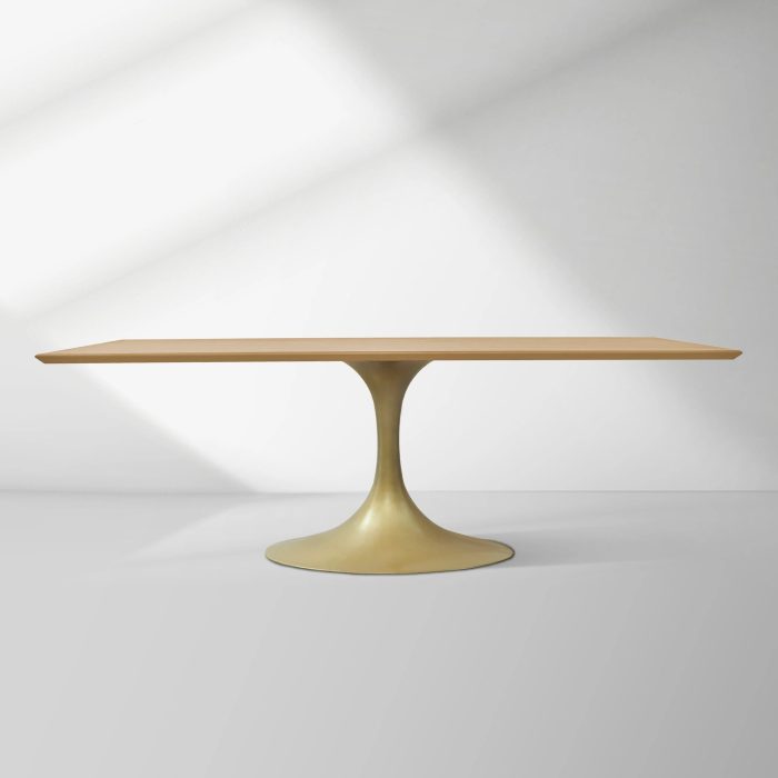 Aero Solid Wood Top Dining Table Tulip Rectangular Dining Table with Cast Steel Pedestal Base - Image 31