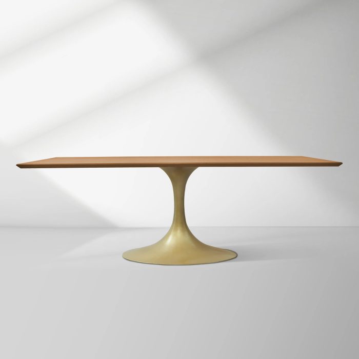 Aero Solid Wood Top Dining Table Tulip Rectangular Dining Table with Cast Steel Pedestal Base - Image 46